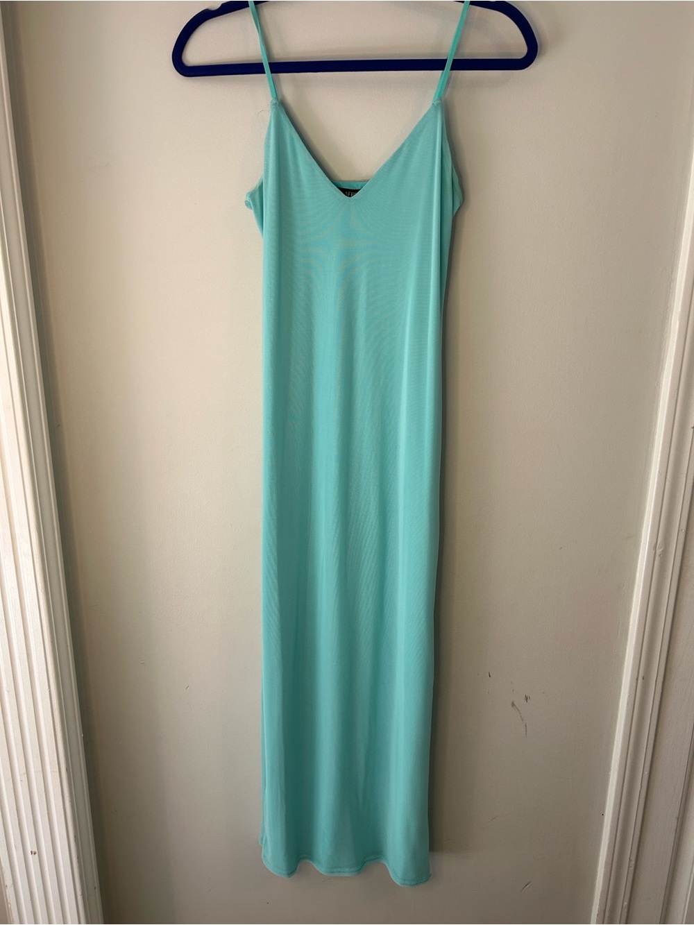 AFRM Aqua Slip Midi Dress with Spaghetti Straps